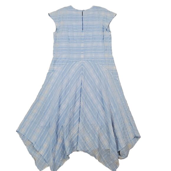 Lewit Sheer Check Midi Dress 16 Blue Handkerchief Hem Preppy Academia Nautical - Picture 2 of 7